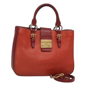 Miu Miu Madras Convertible Lock Tote Leather Red Leather Handbag (Pre-Owned)